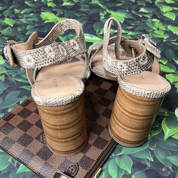 Via Spiga brown and cream snake, print with large round wooden heels - Picture 4 of 8